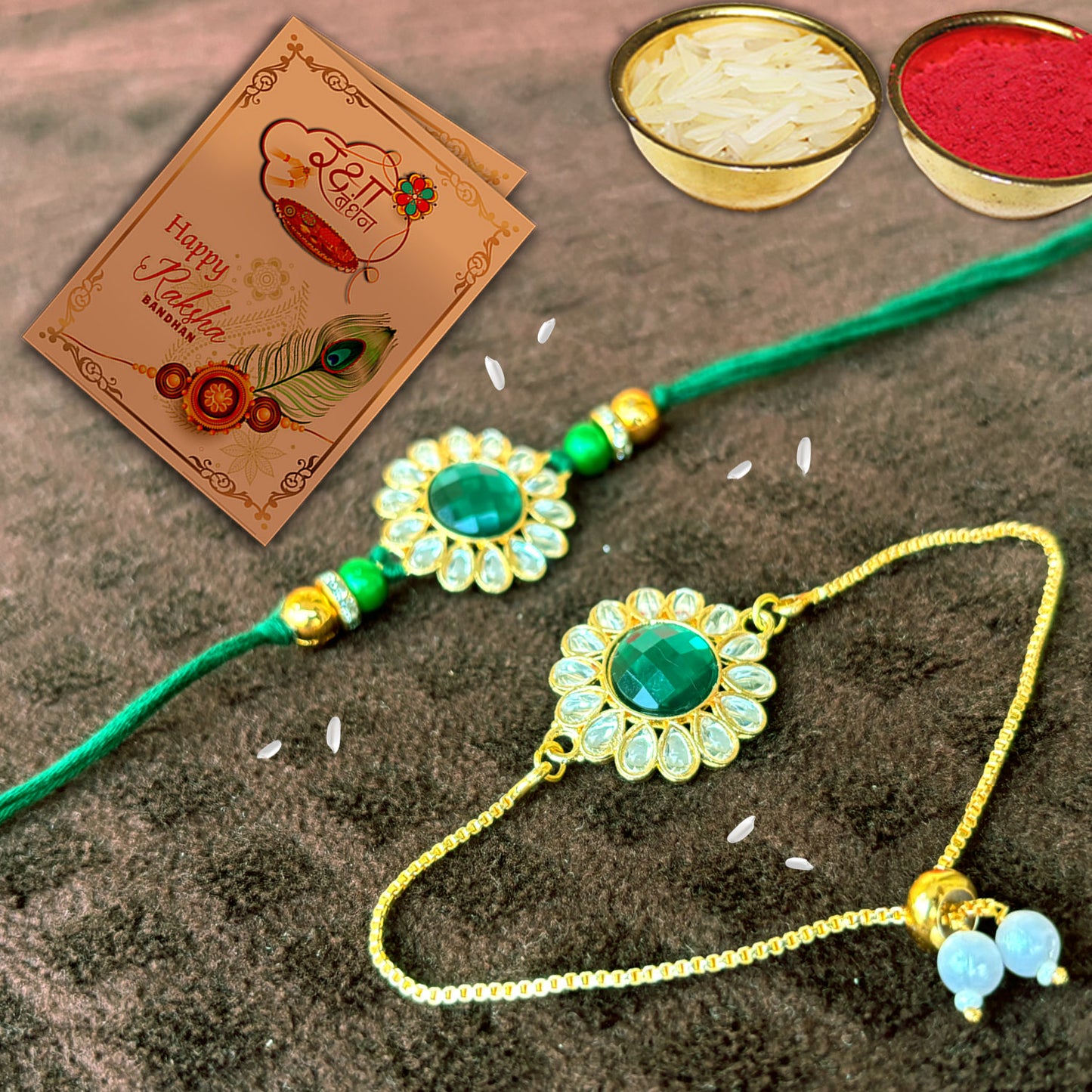 AWANI TRENDS Green Rakhi With Bracelet