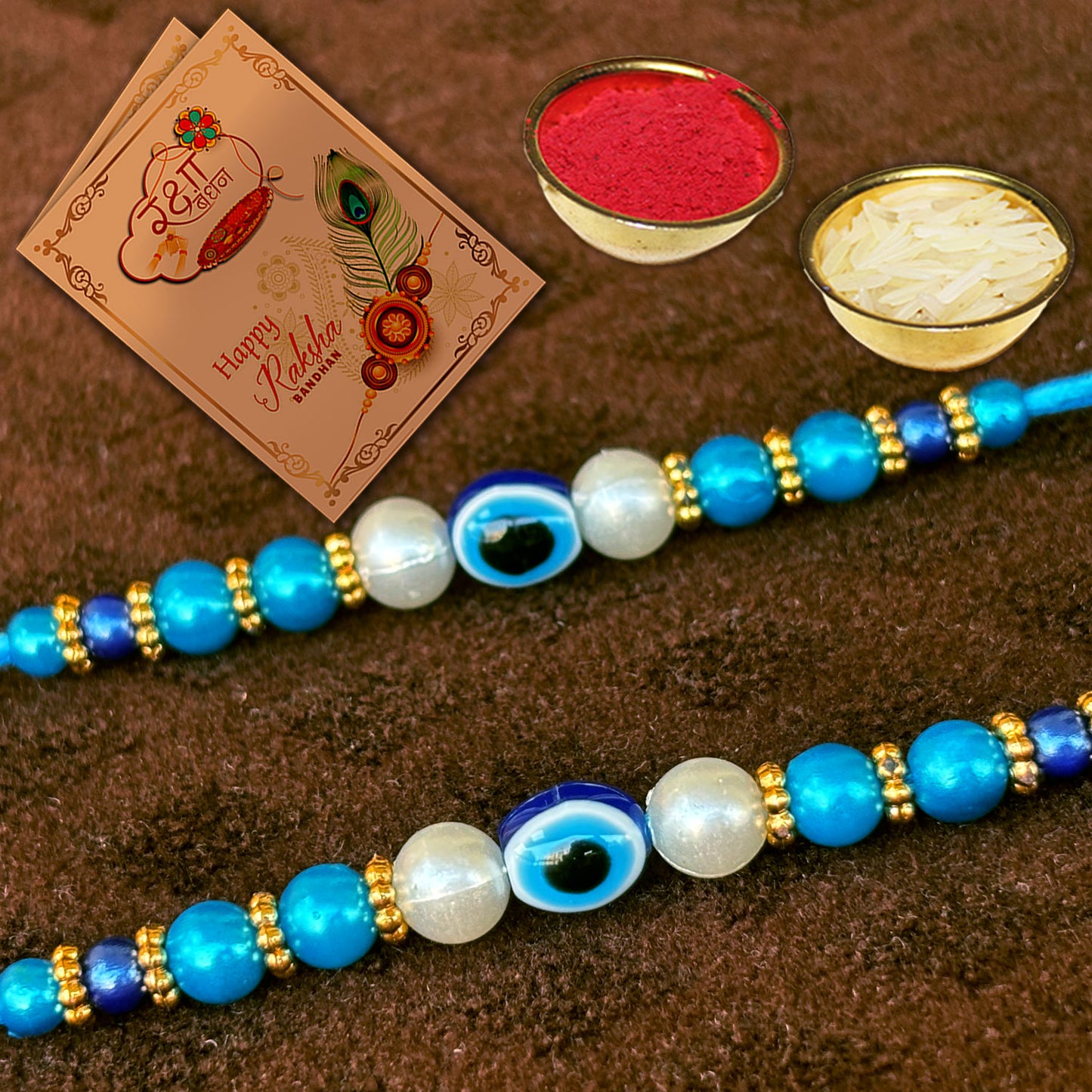 AWANI TRENDS Evil Eye 2 Rakhi with Greeting card Roli Chawal
