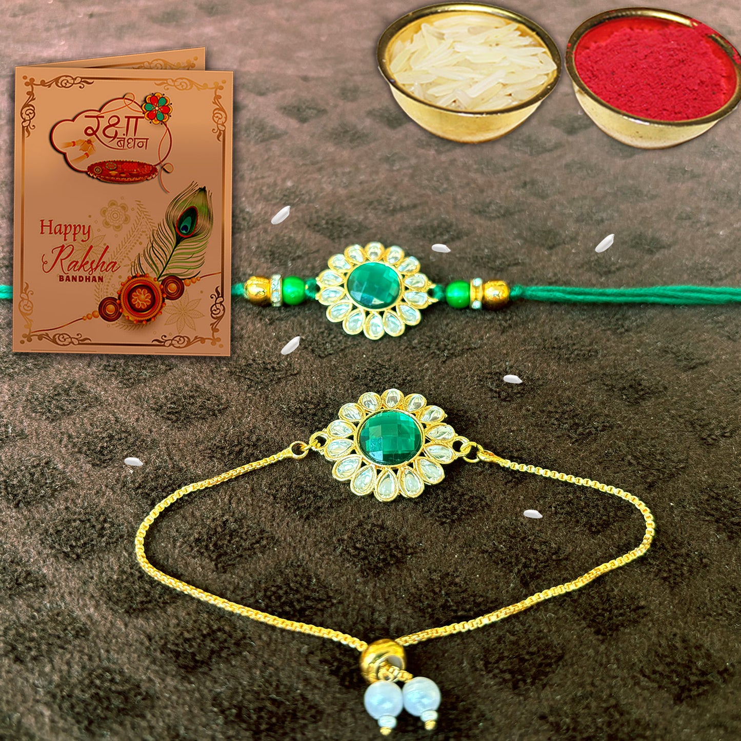 AWANI TRENDS Green Rakhi With Bracelet