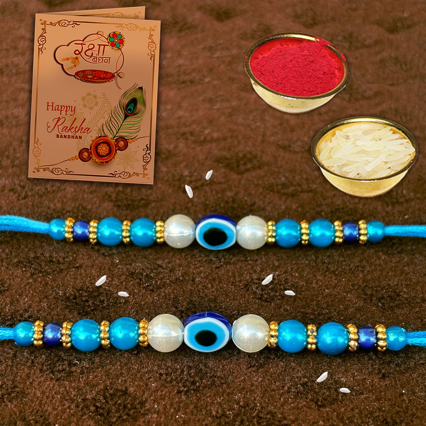 AWANI TRENDS Evil Eye 2 Rakhi with Greeting card Roli Chawal