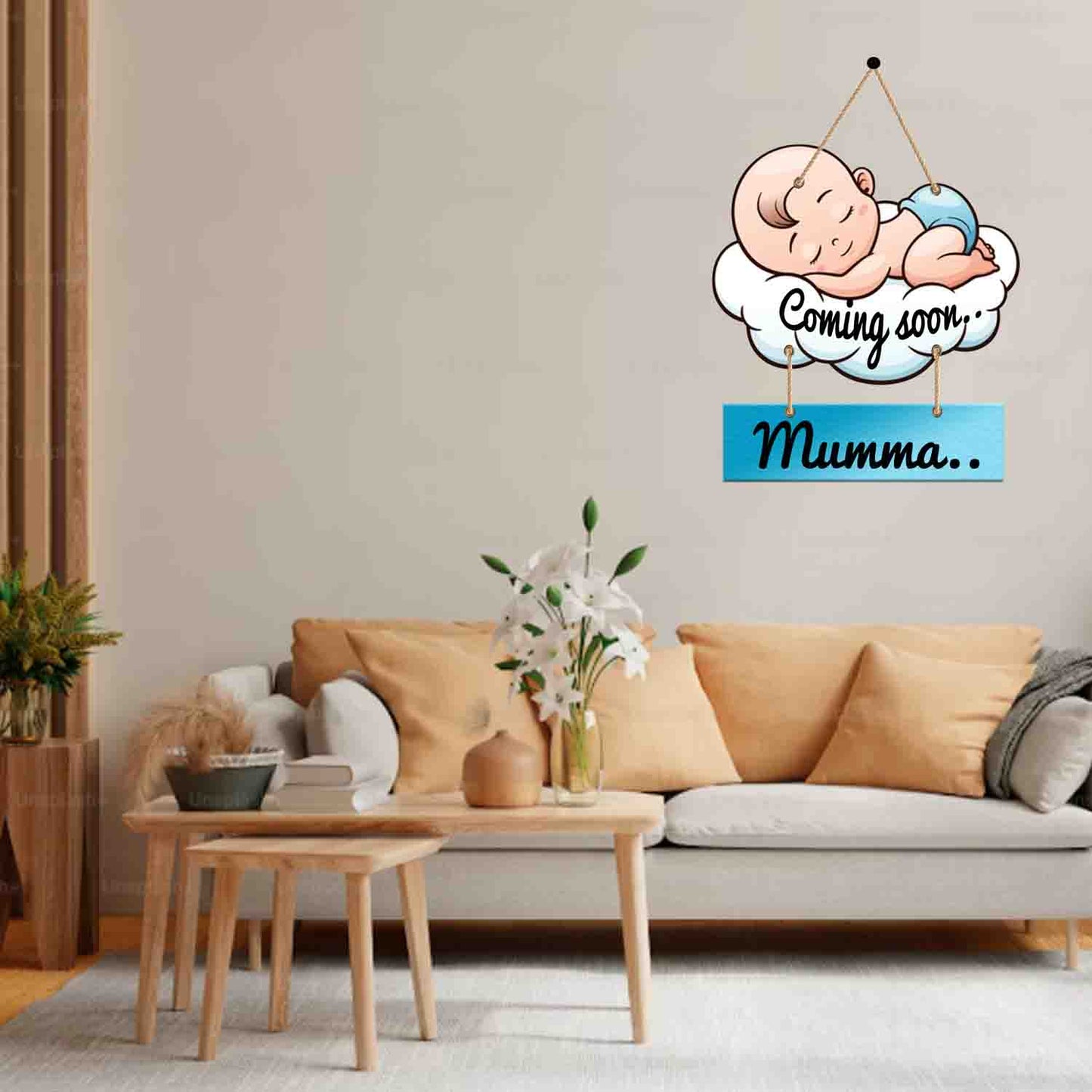 AWANI TRENDS Wooden Coming Soon Mumma Pregnant Gift for Wife Women Sister Pregnancy Gift for Baby Shower Wall Hanging