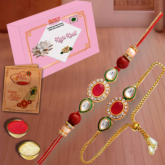 AWANI TRENDS KUNDHAN  RAKHI WITH KAJU KATLI BOX