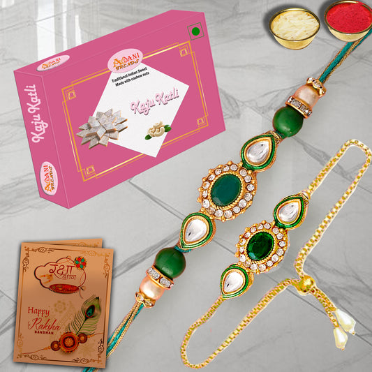 AWANI TRENDS RAKHI BRACELET AND KAJU KATLI BOX