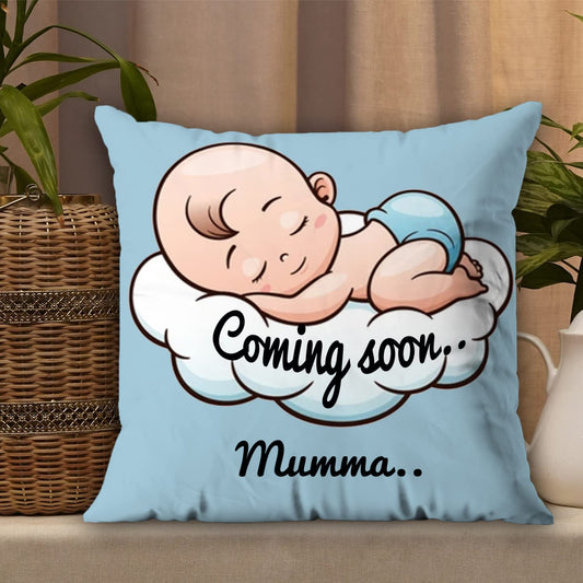 AWANI Trends Satin Coming Soon Mumma Pregnant Gift for Wife Women Sister Pregnancy Gift for Baby Shower Printed Cushion Cover(12 X 12 Inch) with Filler
