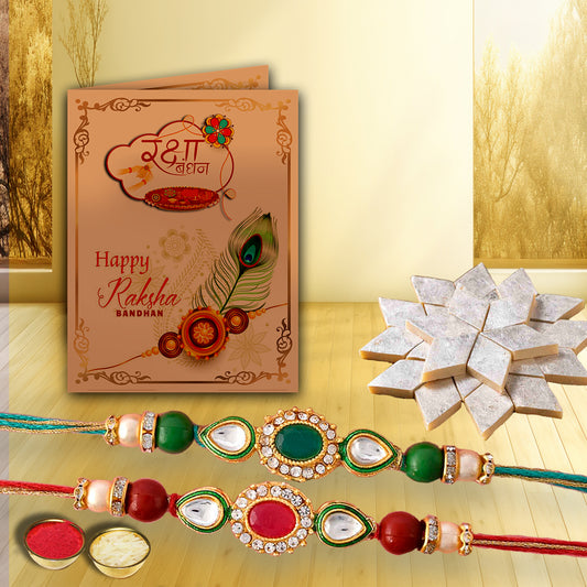 AWANI TRENDS KUNDHAN RAKHI WITH KAJU KATLI