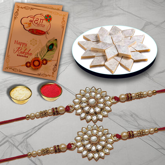 AWANI TRENDS WHITE RAKHI WITH KAJU KATLI