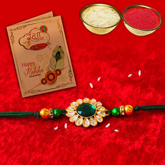 AWANI TRENDS Green Rakhi with Roli  and Chawal